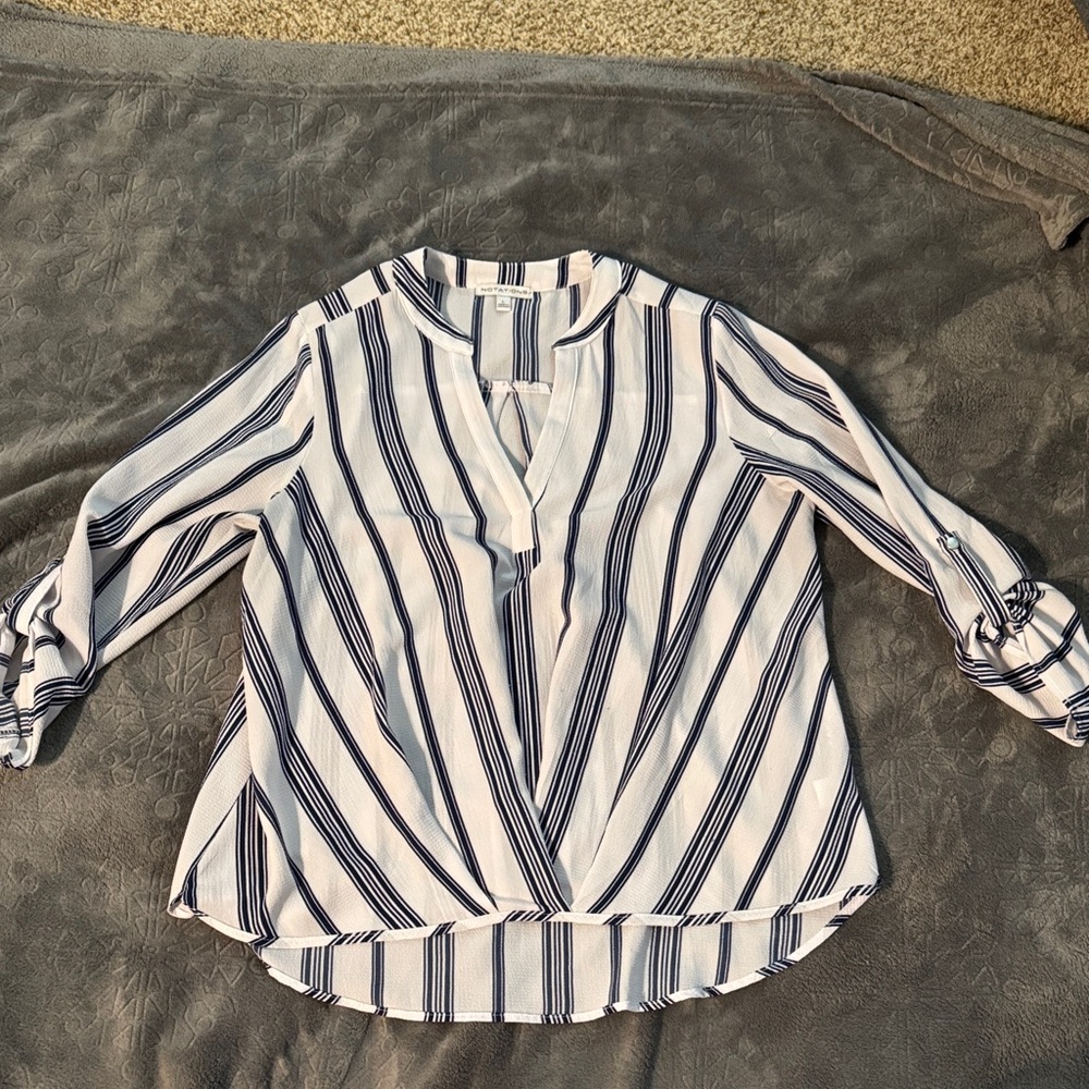 Notations Blue and White Striped Blouse